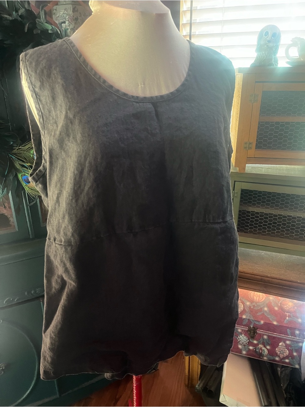 Flax Womens Sleeveless Black Linen Top